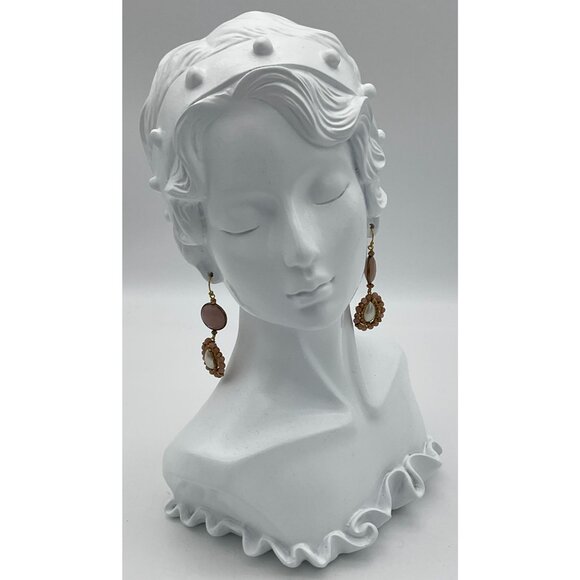 Unbranded Double Drop Faux Pearl Mauve Beaded Gold Tone Dangle Earrings - Picture 3 of 5